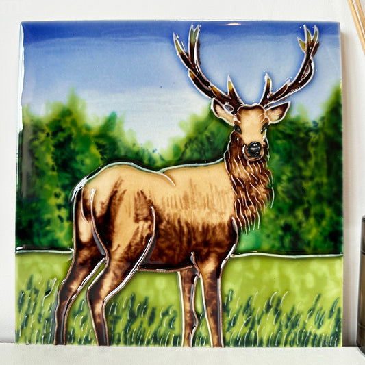 Highland Stag Ceramic Tile Wall Art 8x8"