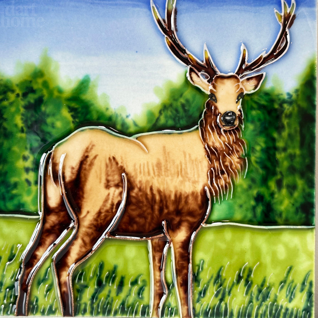 Highland Stag Ceramic Tile Wall Art 8x8"