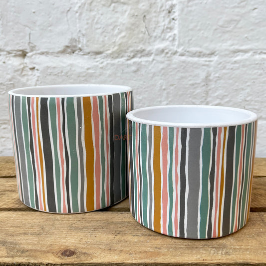 Ceramic Coloured Modern Stripe Indoor Display Plant Pots
