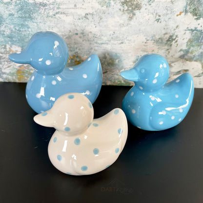 Set Of 3 Blue Polka Dot Duck Family Ceramic