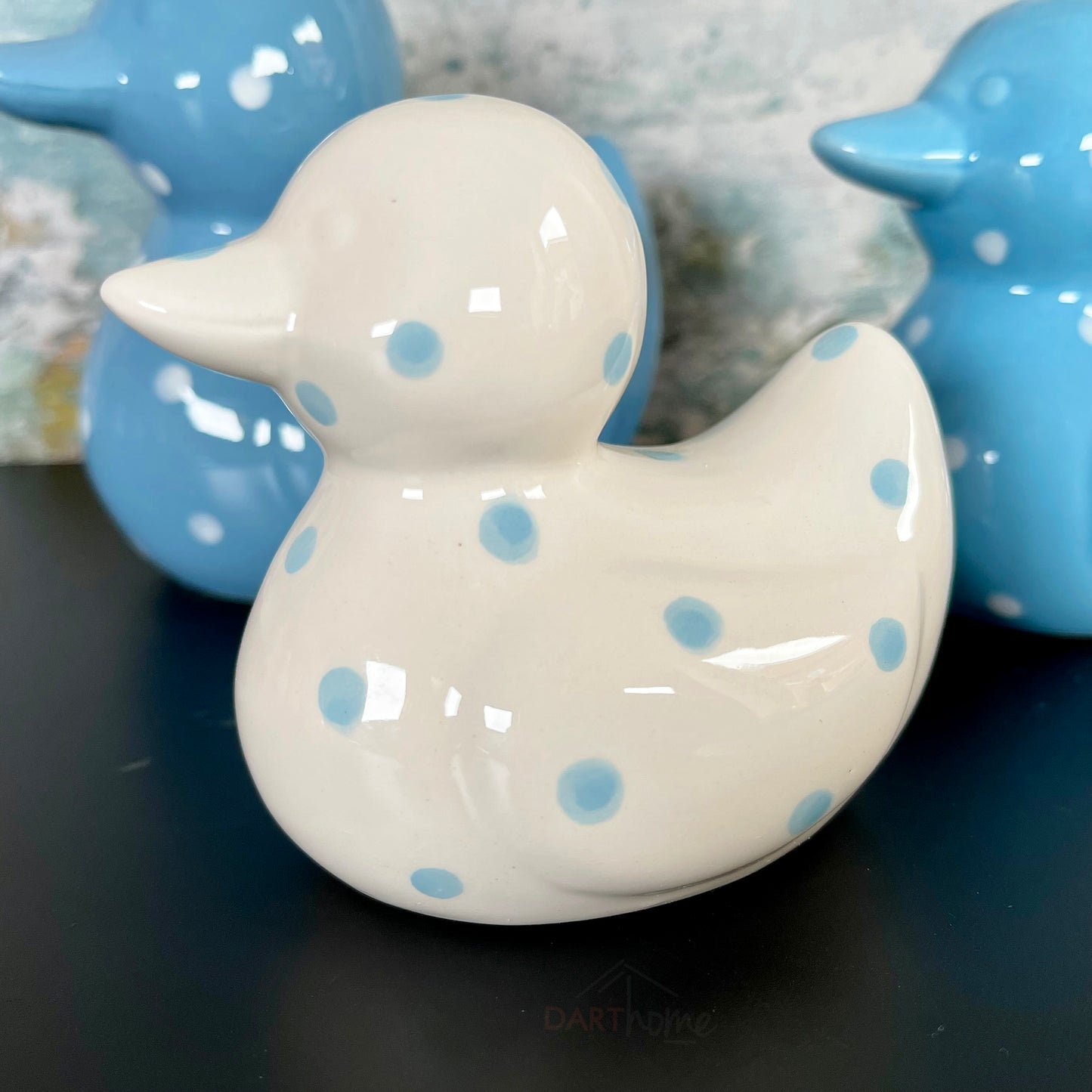 Set Of 3 Blue Polka Dot Duck Family Ceramic