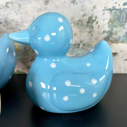 Set Of 3 Blue Polka Dot Duck Family Ceramic