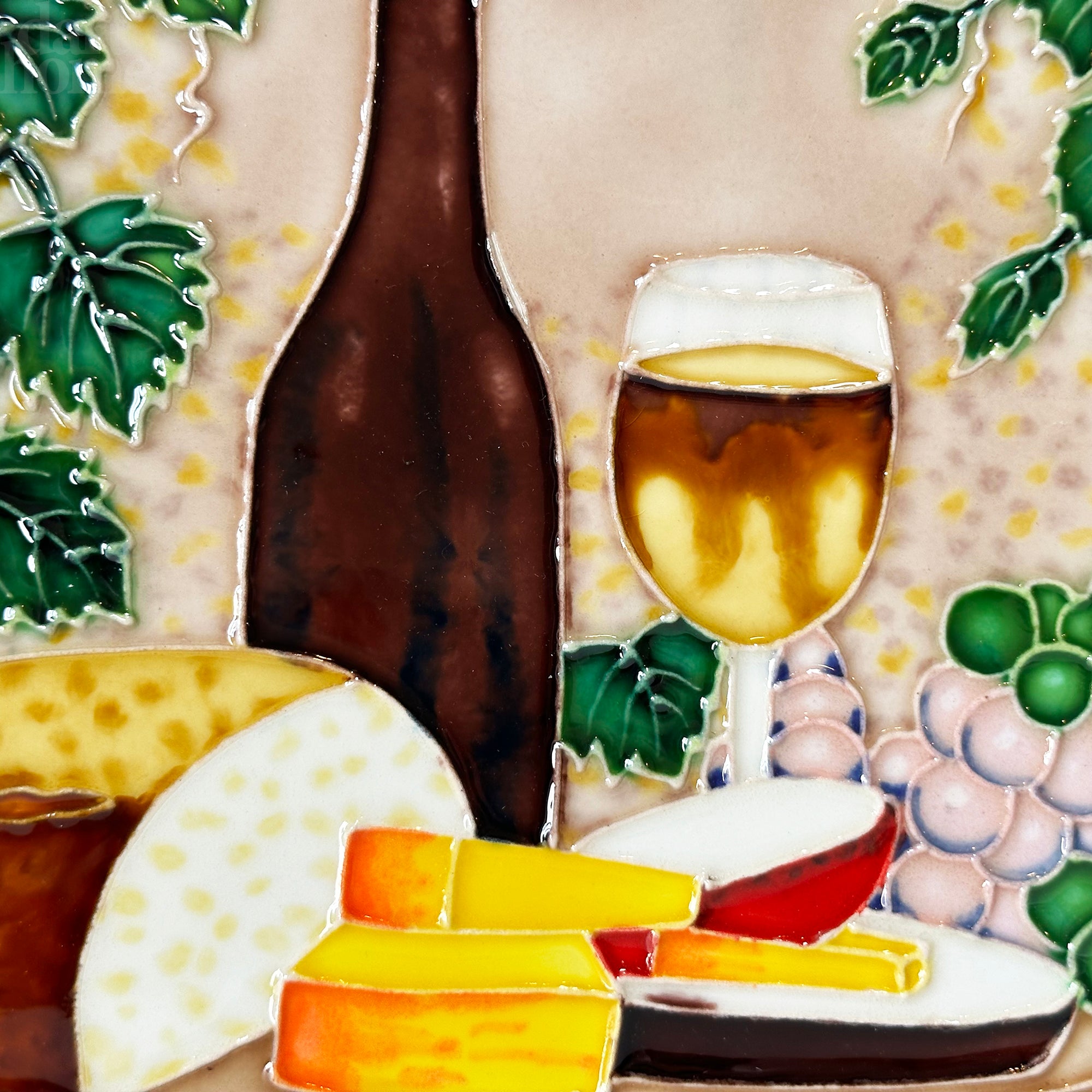 Cheese And Wine Ceramic Tile Wall Art 8x8"