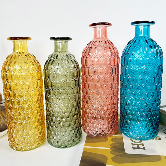Set mit 4 farbigen Flaschenvasen