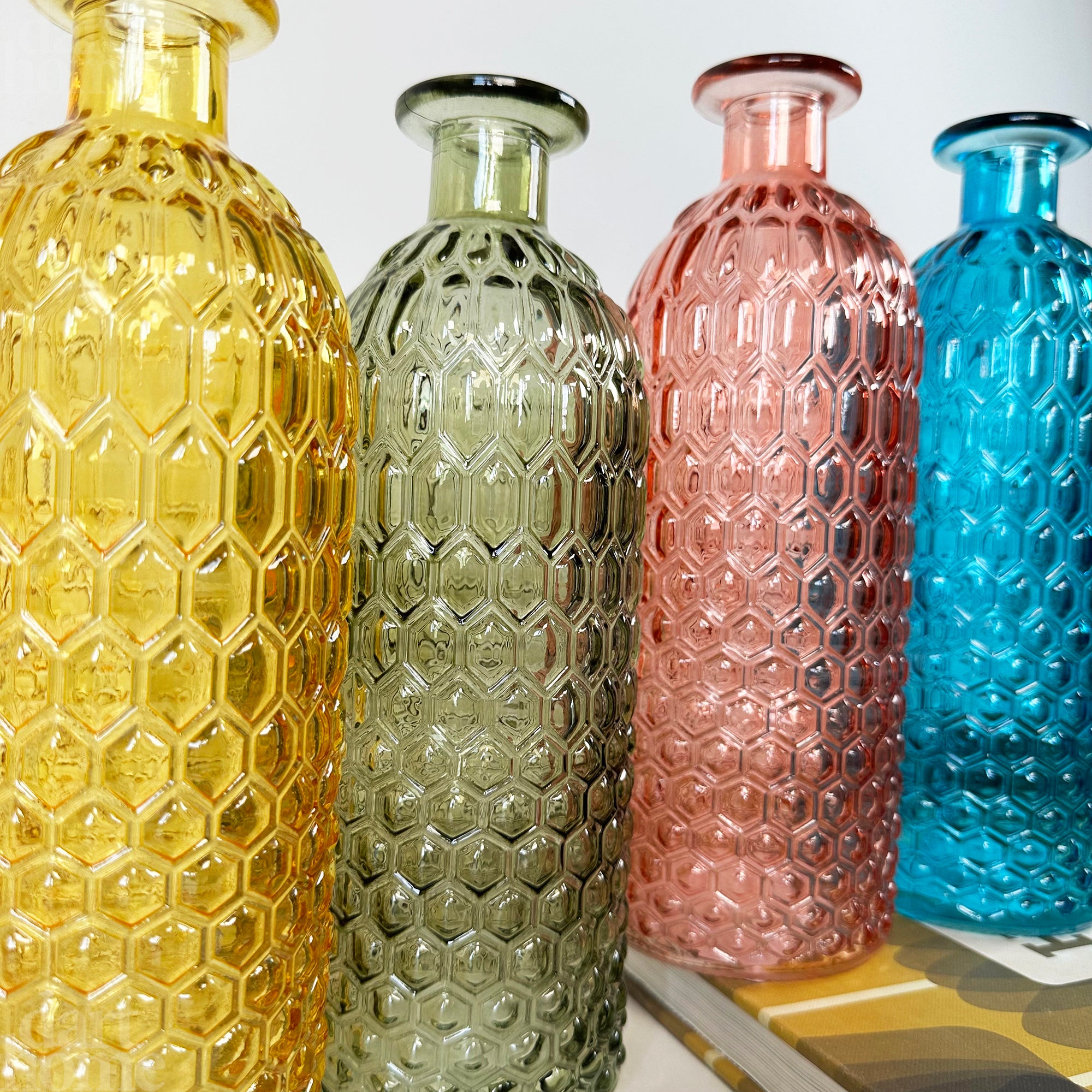 Set Of 4 Coloured Bottle Vases