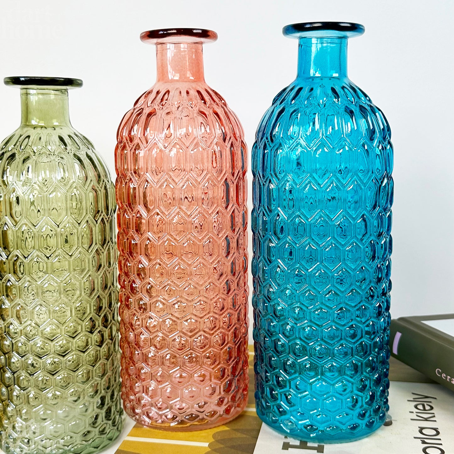 Set Of 4 Coloured Bottle Vases