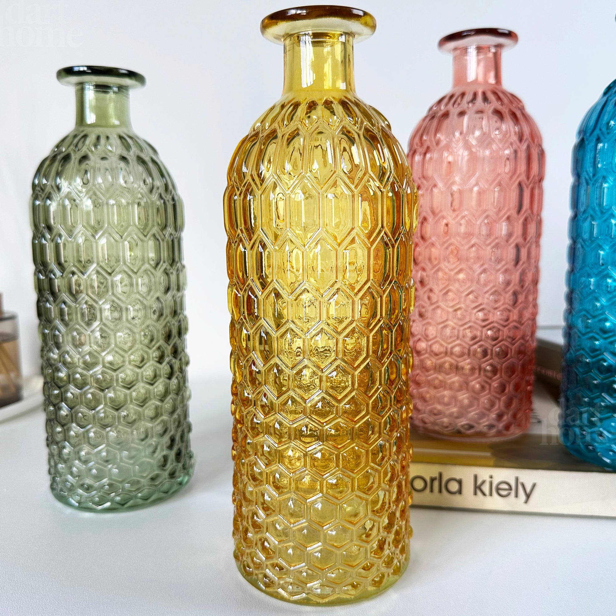 Set Of 4 Coloured Bottle Vases
