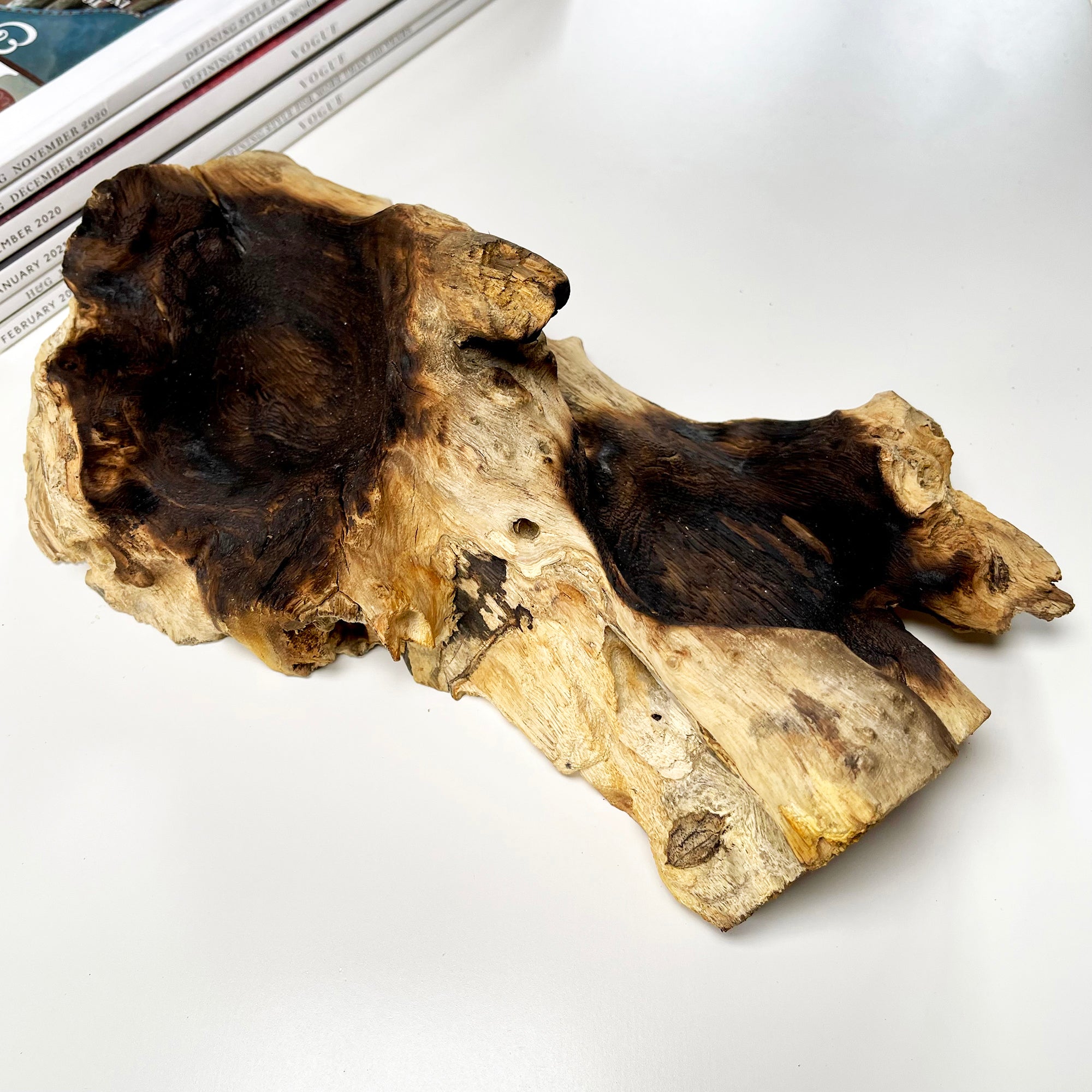 Molten Glass Double Candle Holder On Teak Root Stand