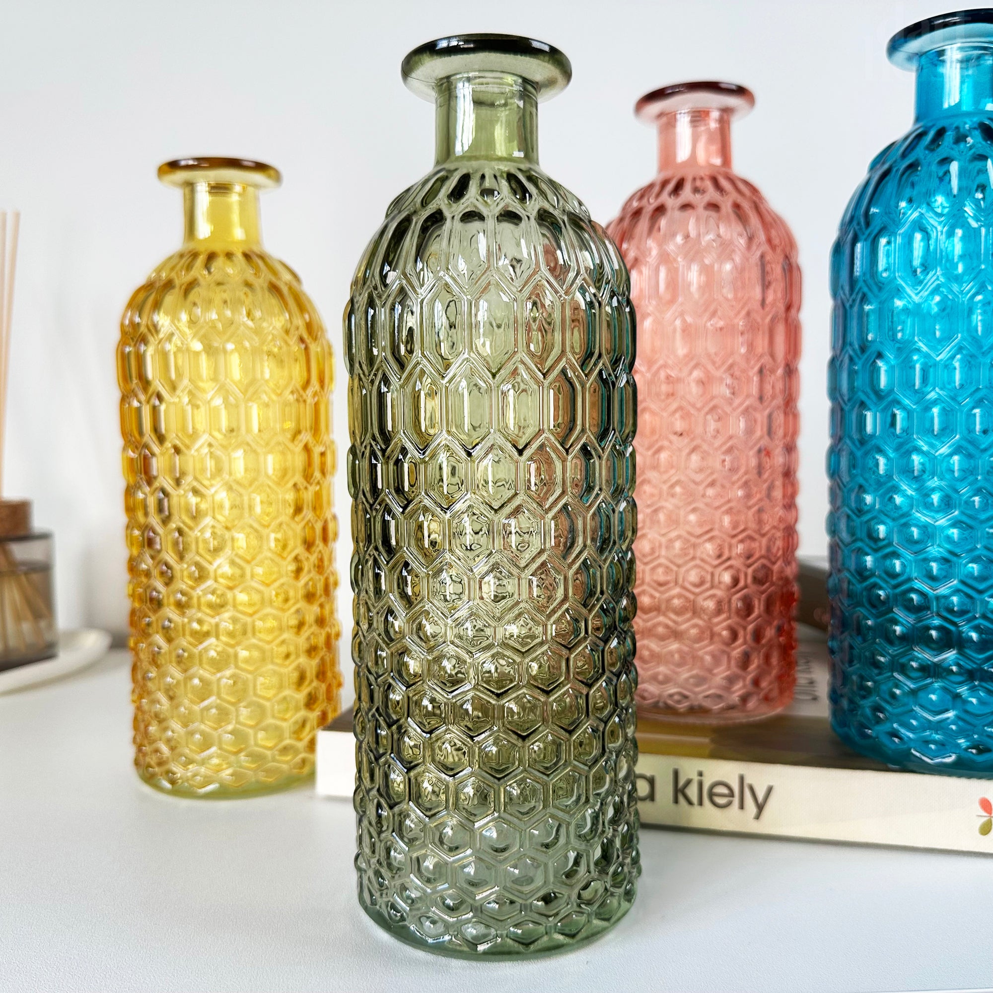 Set Of 4 Coloured Bottle Vases