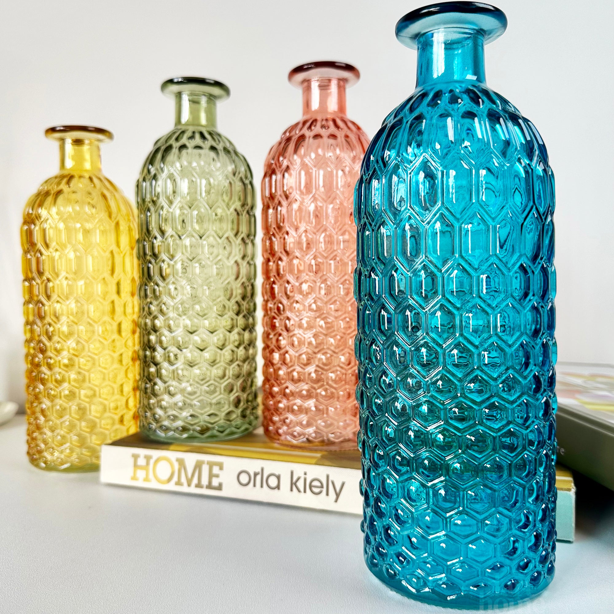 Set Of 4 Coloured Bottle Vases