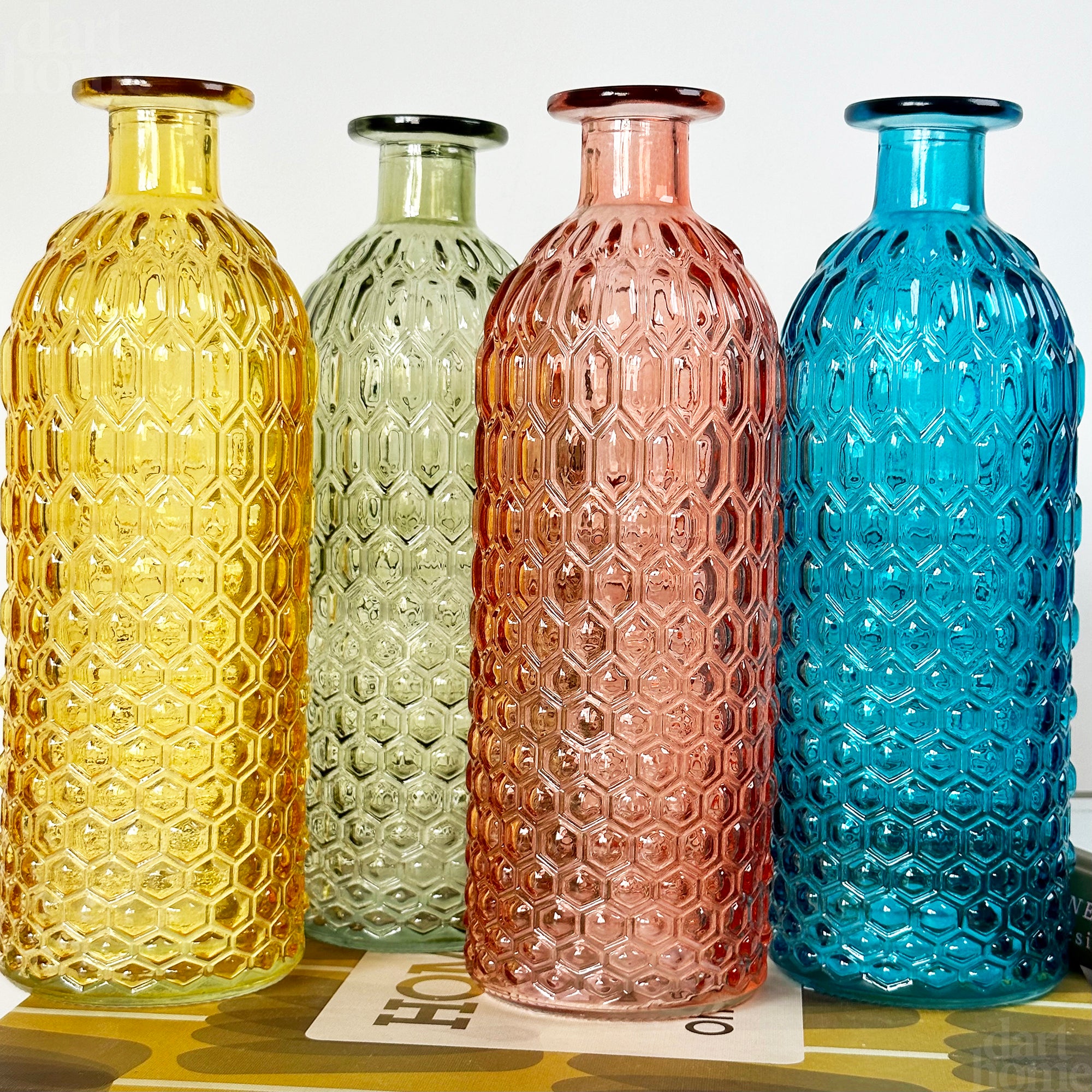 Set Of 4 Coloured Bottle Vases