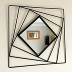 Schwarzer quadratischer Wandspiegel aus Metalldraht, 40 cm