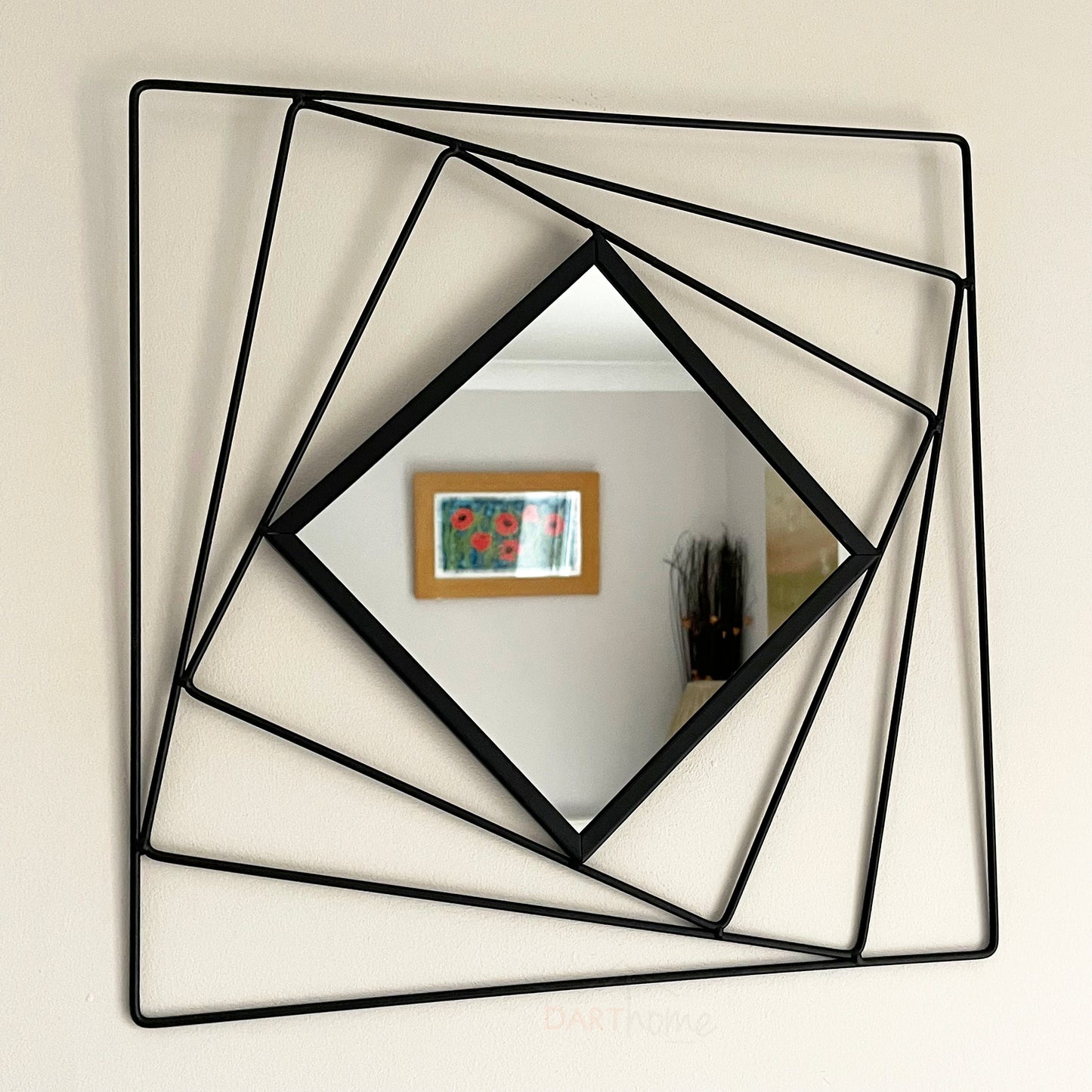 Black Square Wire Metal Wall Mirror 40cm