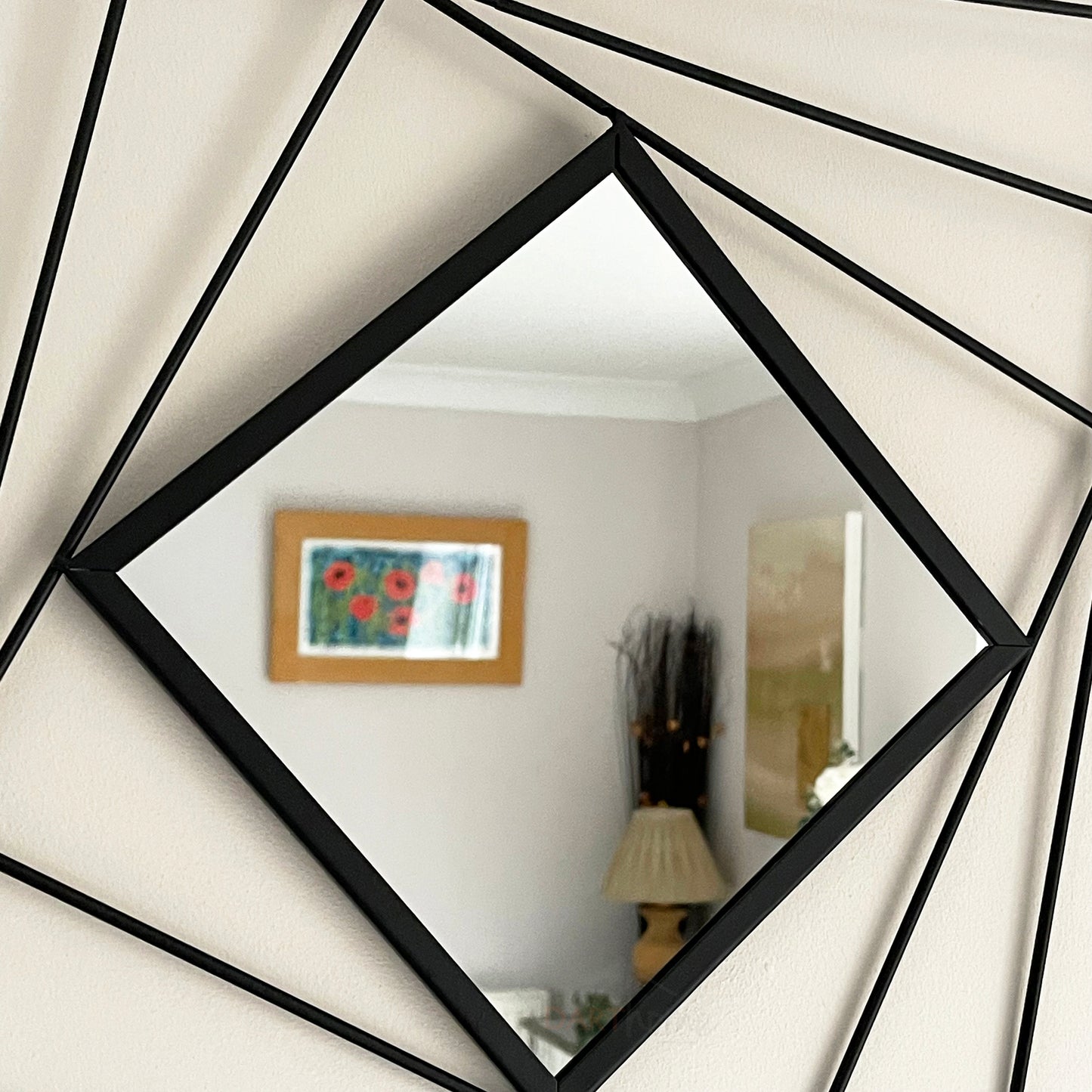 Black Square Wire Metal Wall Mirror 40cm