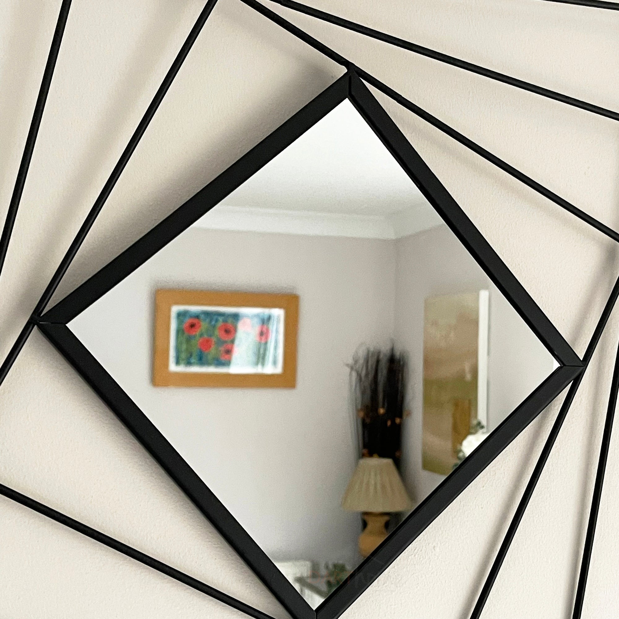 Schwarzer quadratischer Wandspiegel aus Metalldraht, 40 cm
