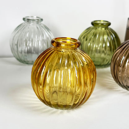 Set Of 4 Neutral Ribbed Glass Bud Vases