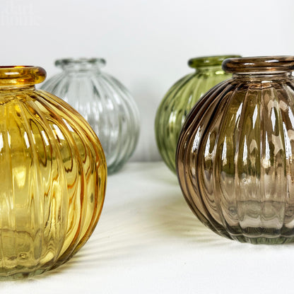 Set Of 4 Neutral Ribbed Glass Bud Vases