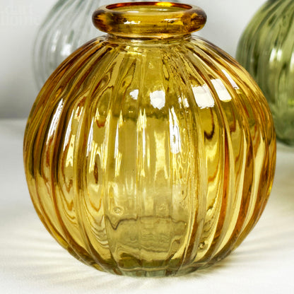 Set Of 4 Neutral Ribbed Glass Bud Vases