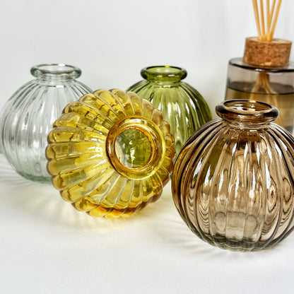 Set Of 4 Neutral Ribbed Glass Bud Vases