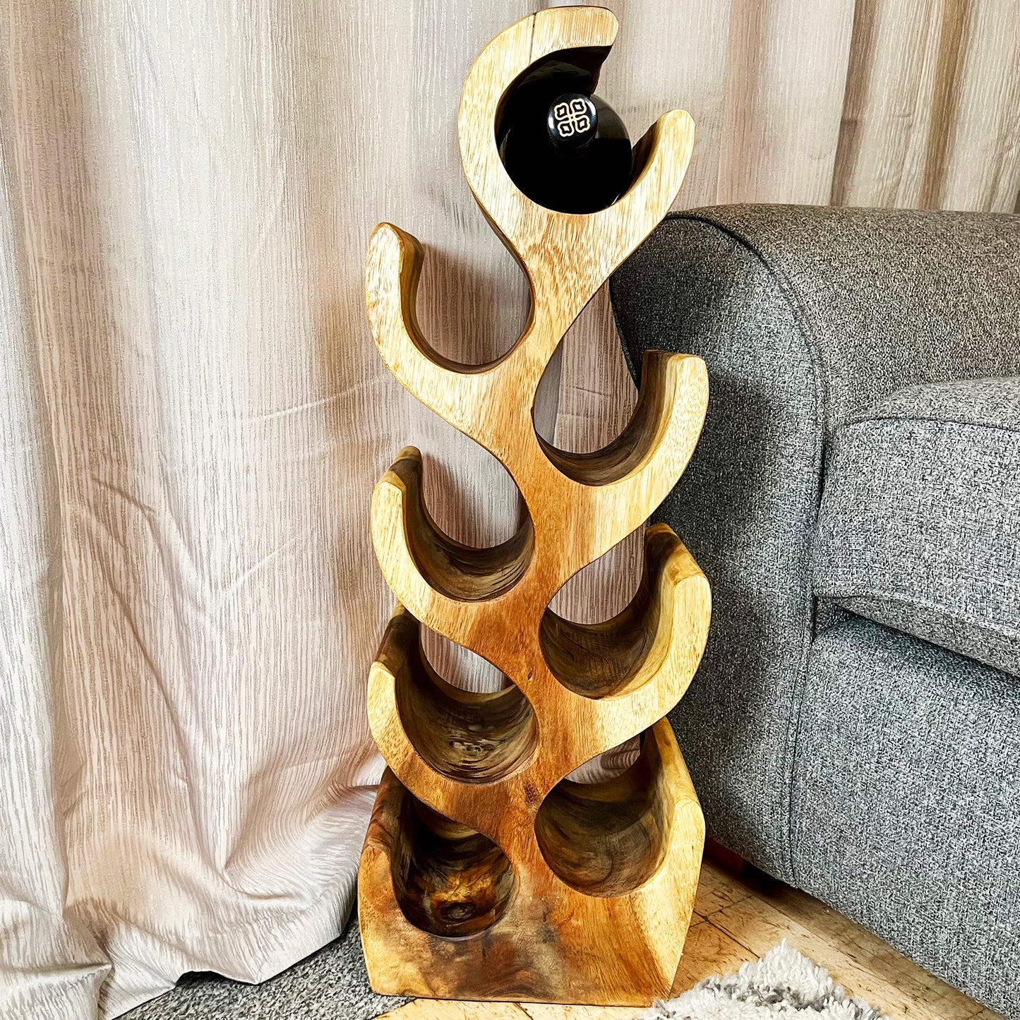 Teak Wood 8 Bottle Wine Rack