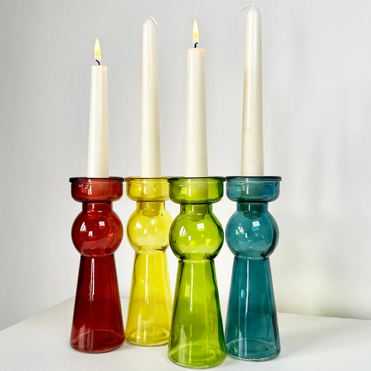 Set Of 4 Coloured Bubble Candlestick Holders