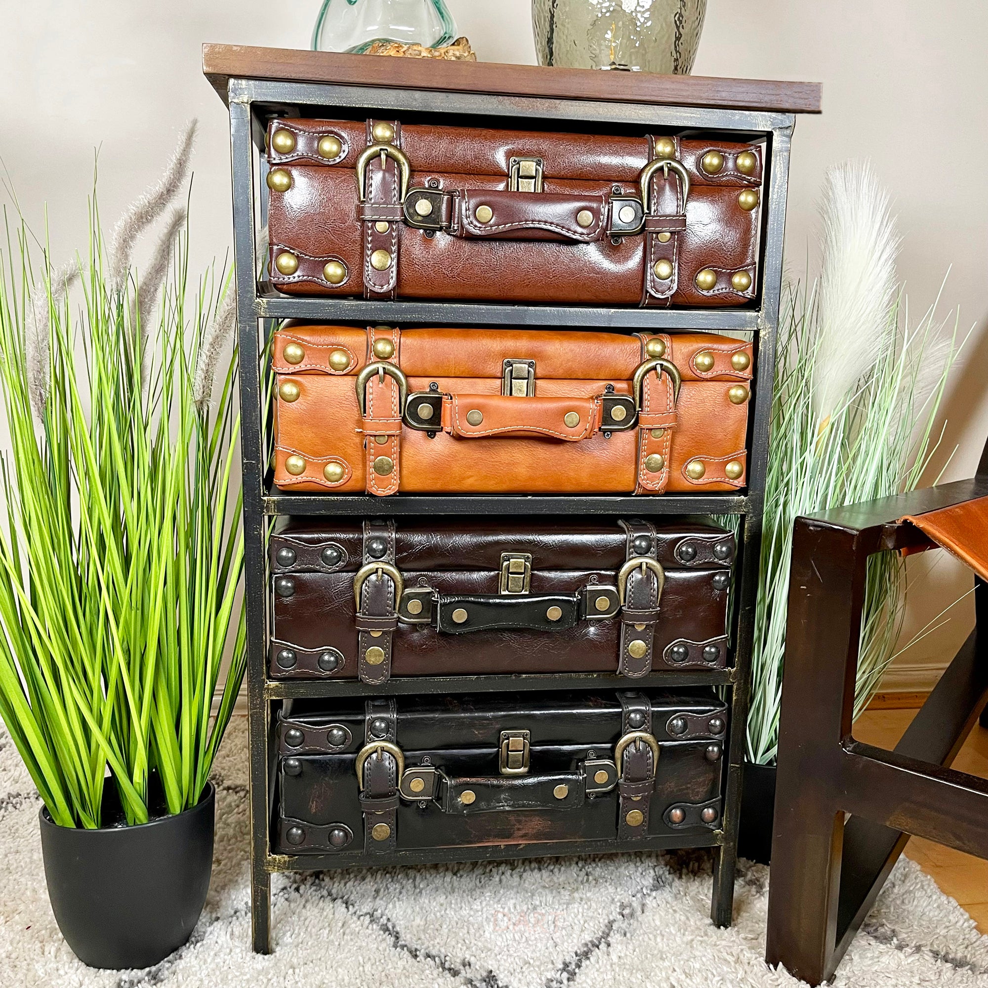 Vintage 4 Drawer Suitcase Cabinet