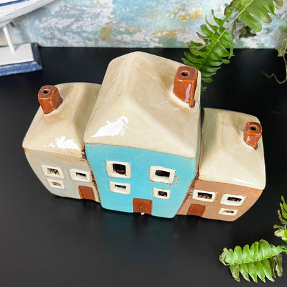 Ceramic 3 Cottage Houses Candle Holder