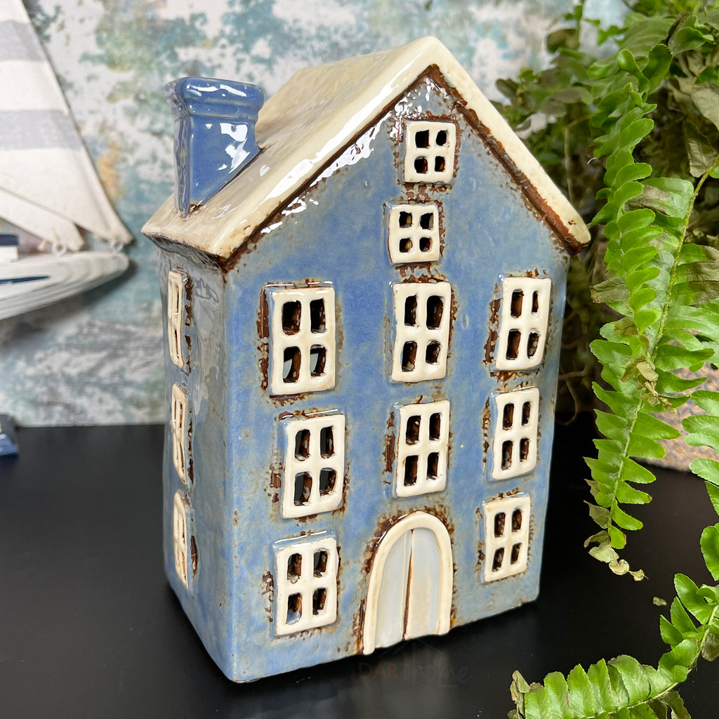 Blauer Hauskerzenhalter aus Keramik