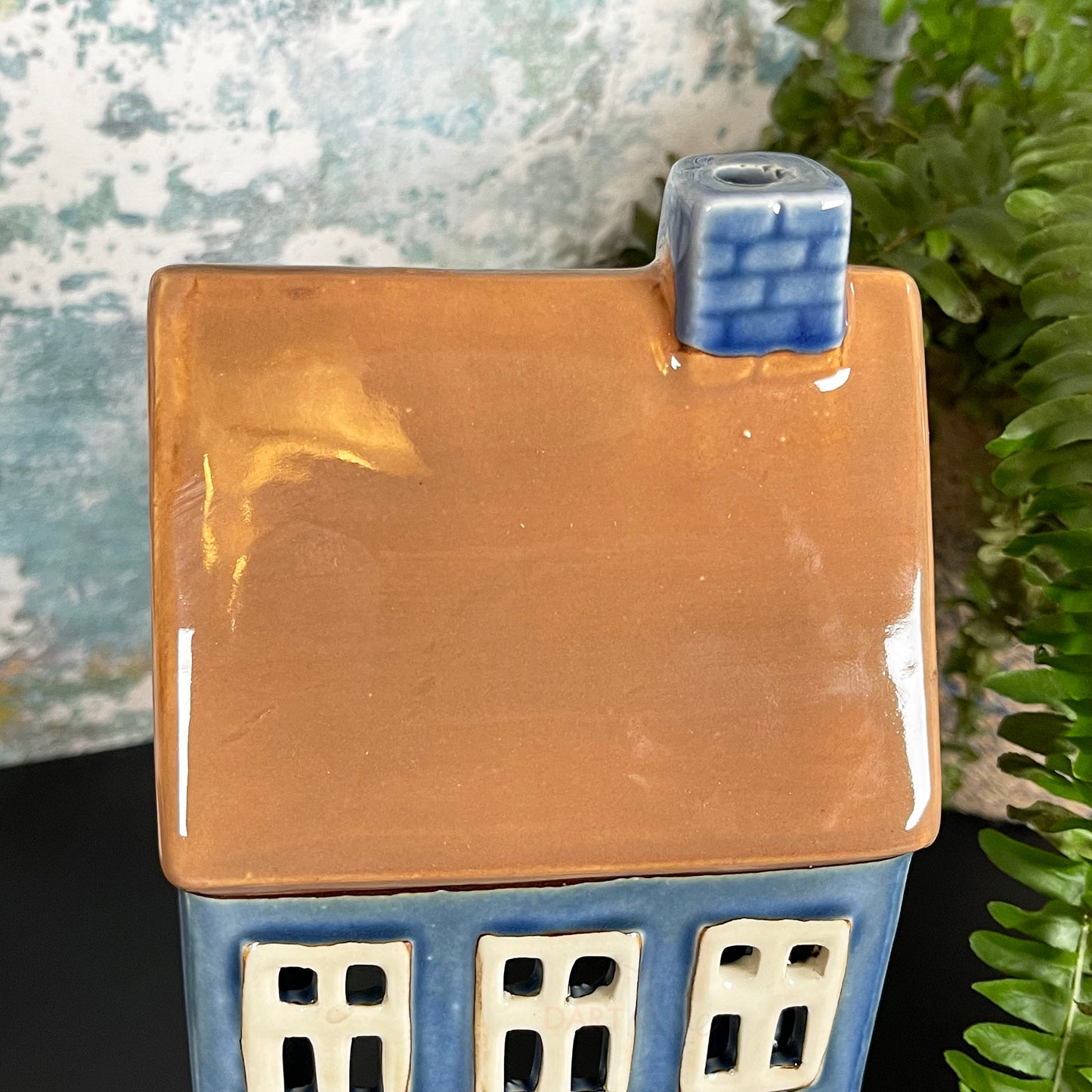 Ceramic Blue Tall House Tea Light Candle Holder