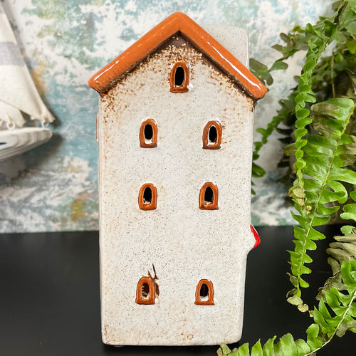 Keramik gesprenkelter grauer Haus-Teelichthalter
