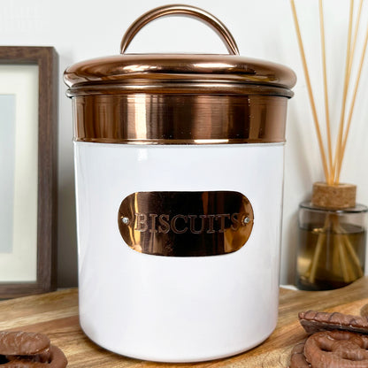 White And Copper Biscuit Tin