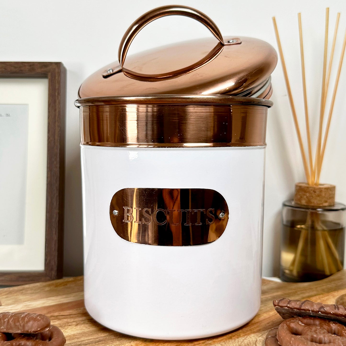 White And Copper Biscuit Tin