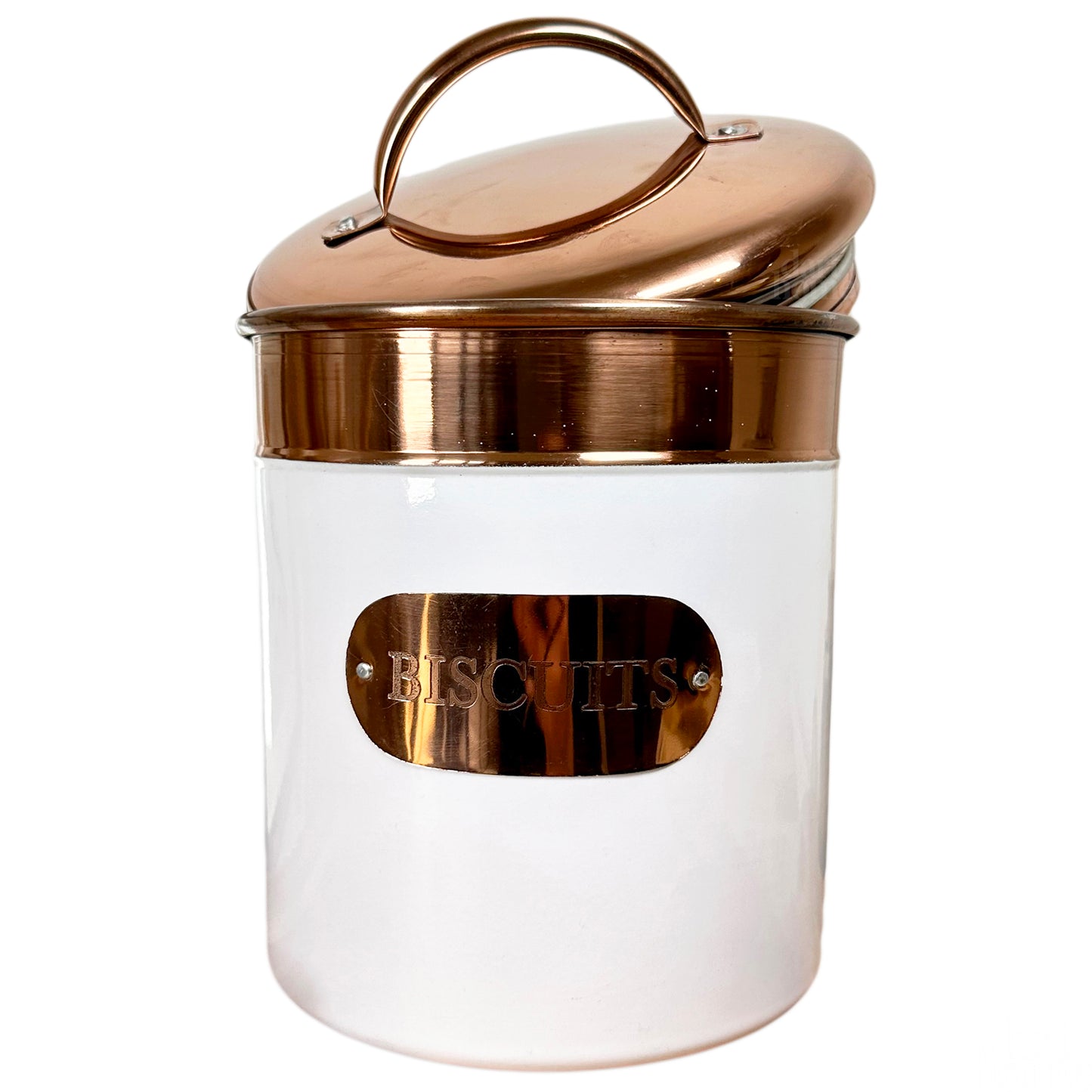 White And Copper Biscuit Tin