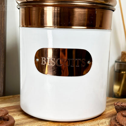 White And Copper Biscuit Tin