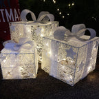 Set Of 3 Lit Christmas Parcel Decorations