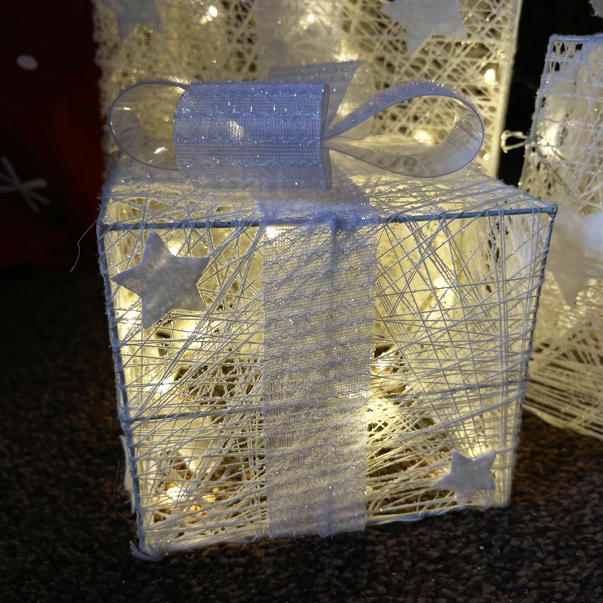 Set Of 3 Lit Christmas Parcel Decorations