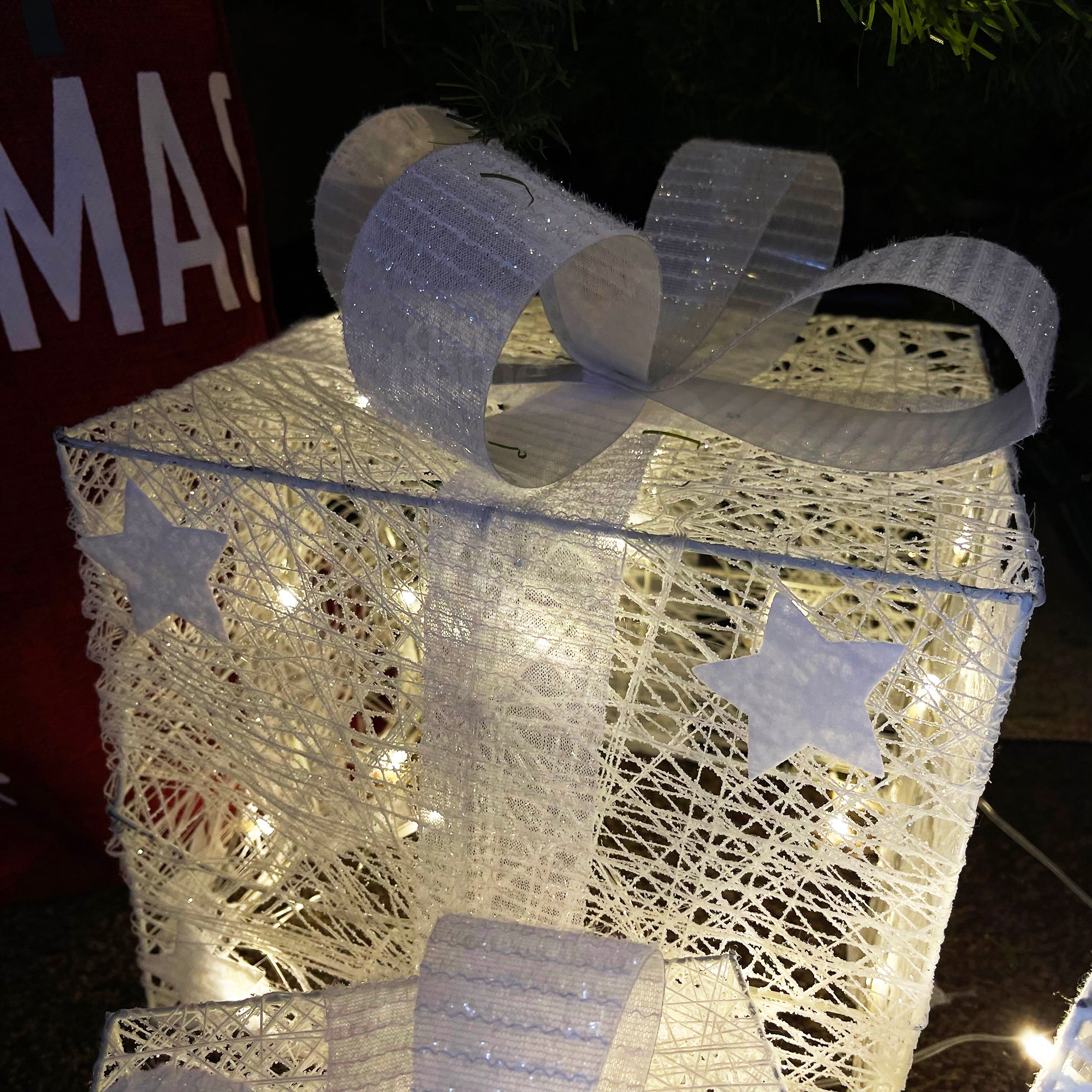 Set Of 3 Lit Christmas Parcel Decorations