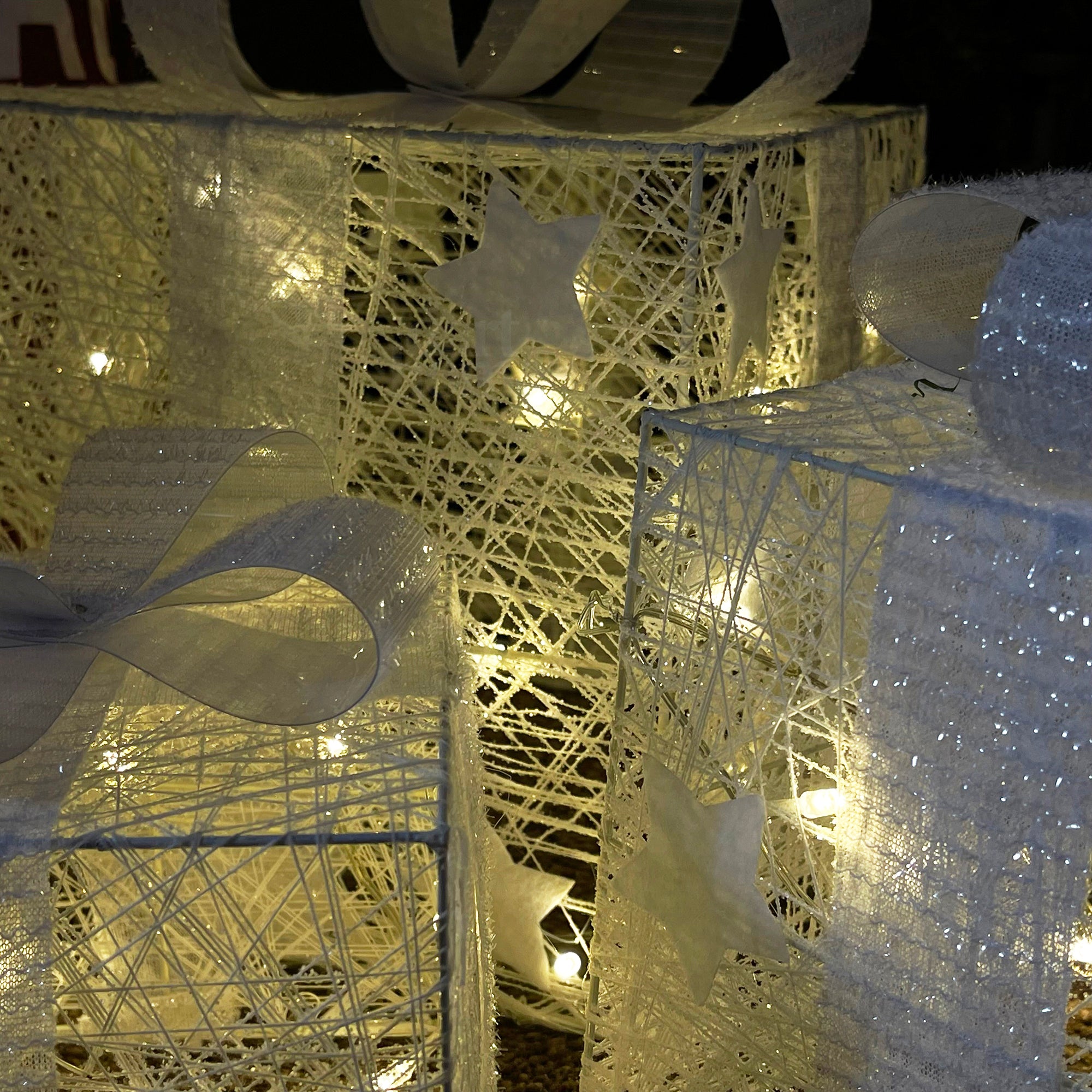 Set Of 3 Lit Christmas Parcel Decorations