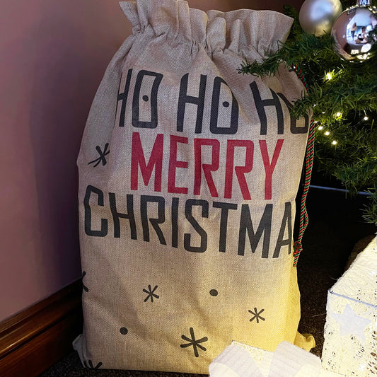 Natural Ho Ho Ho Merry Christmas Sack