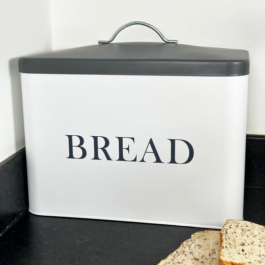 White Bread Bin With Grey Lid