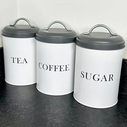 6 Piece White And Grey Kitchen Canister Set