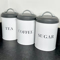 White Tea Coffee Sugar Canisters With Grey Lids