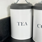 White Tea Coffee Sugar Canisters With Grey Lids