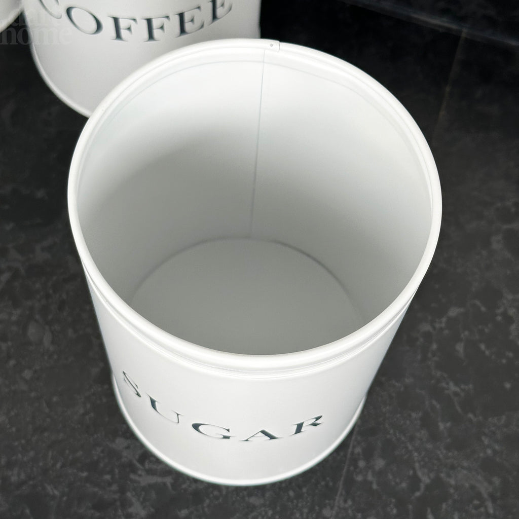 White Tea Coffee Sugar Canisters With Grey Lids