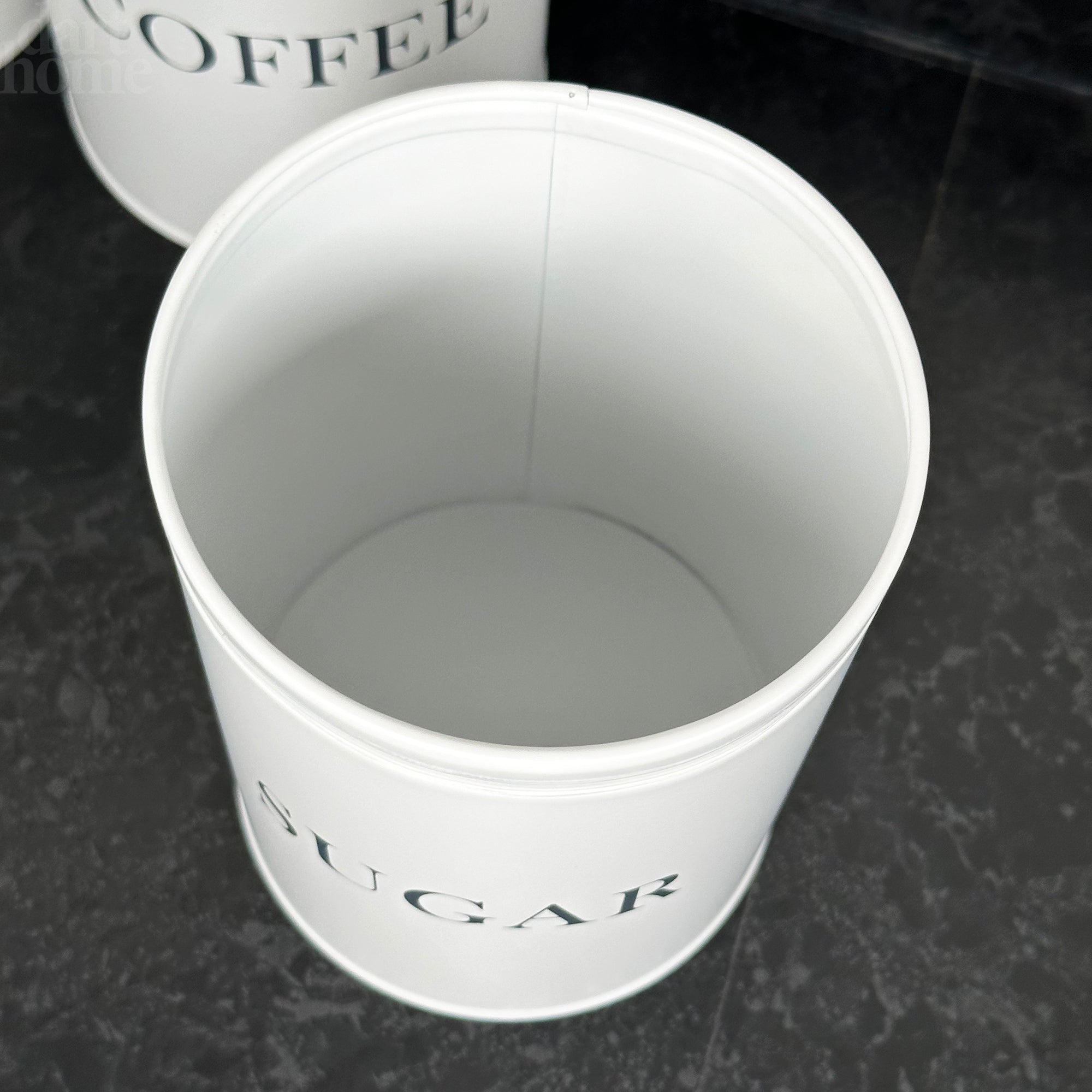 White Tea Coffee Sugar Canisters With Grey Lids