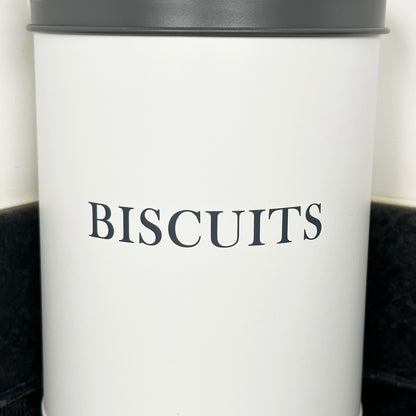 White Biscuit Tin With Grey Lid