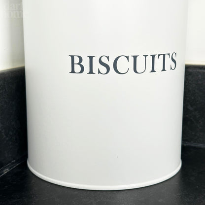 White Biscuit Tin With Grey Lid