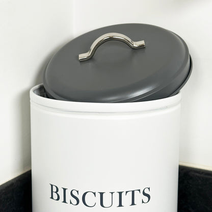 White Biscuit Tin With Grey Lid