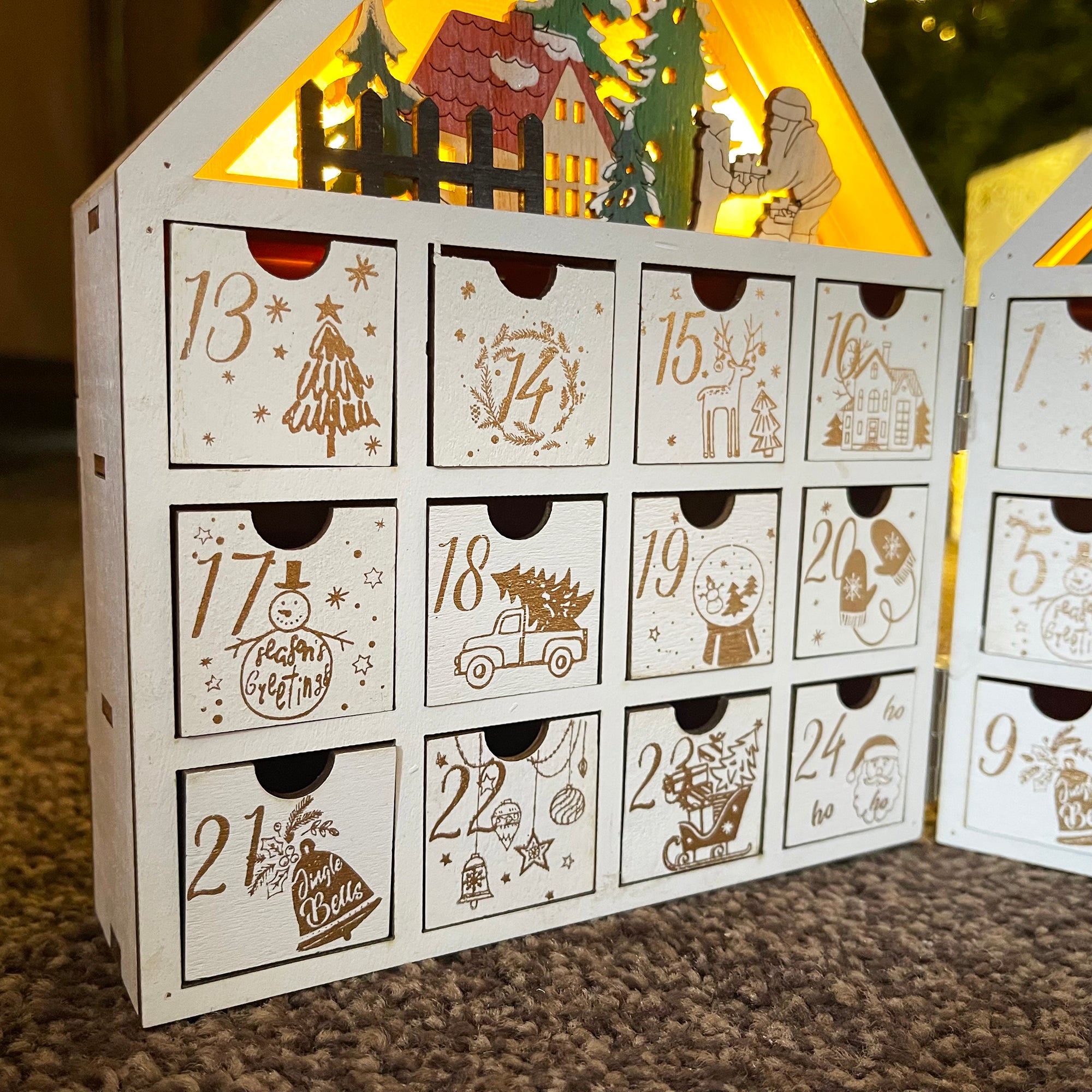 24 Drawer Folding LED Wooden Advent Calendar