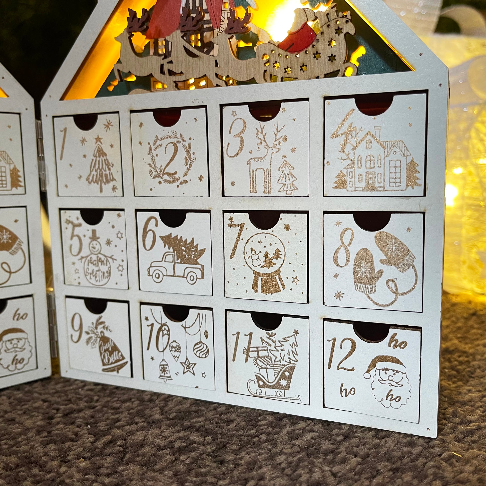 24 Drawer Folding LED Wooden Advent Calendar